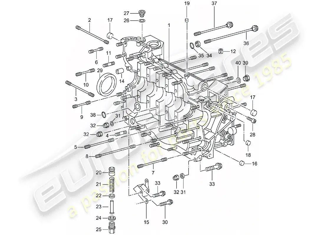 porsche 2004 (996 turbo / gt2) crankcase diagrama de piezas