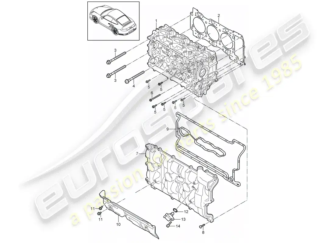 porsche 2011 (997-2 turbo / gt2 rs) cabeza de cilindro diagrama de piezas