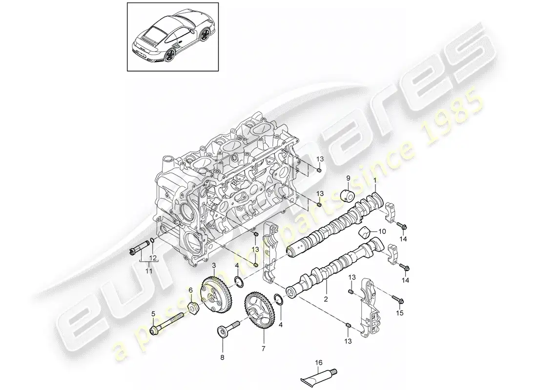porsche 2011 (997-2 turbo / gt2 rs) diagrama de piezas del árbol de levas