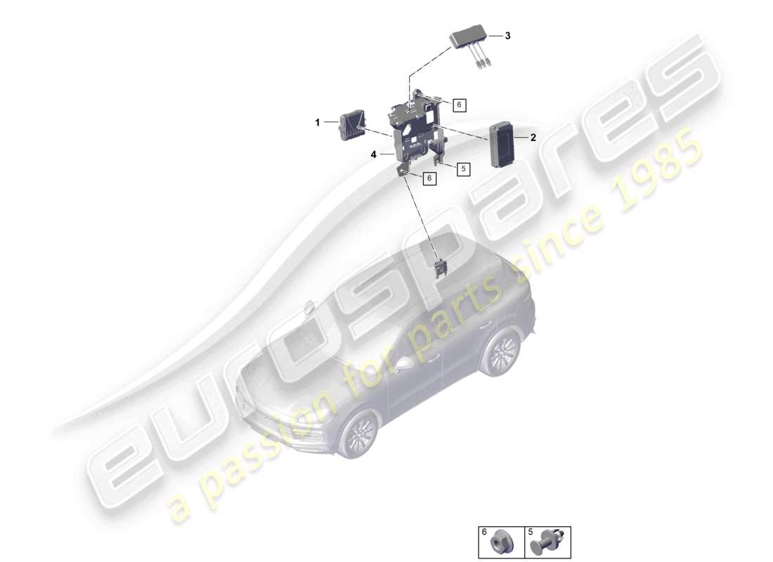 porsche 2021 (cayenne e3 9ya/9yb) unidad de control para monitoreo en tiempo real (rtm) y diagrama de parte aérea