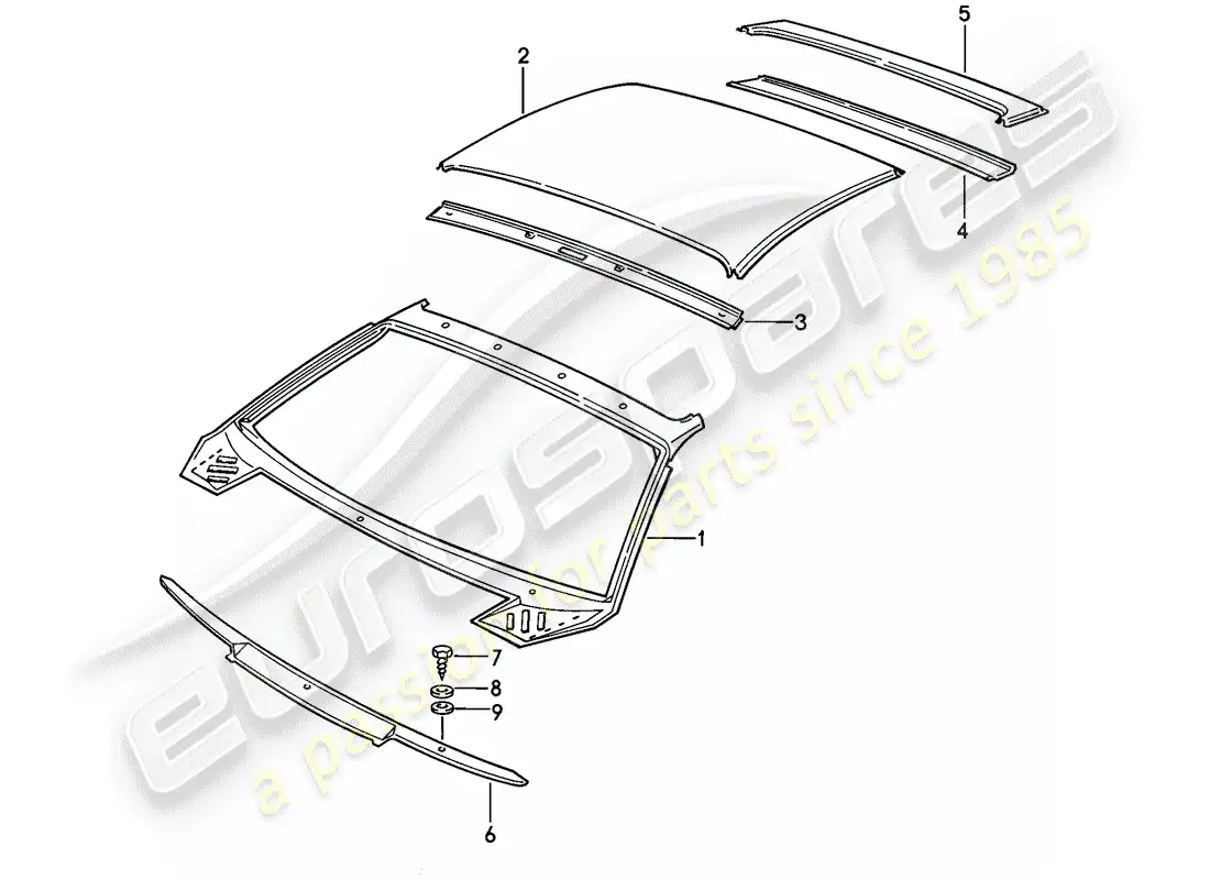 porsche 1979 (928) panel exterior del techo - capo diagrama de piezas