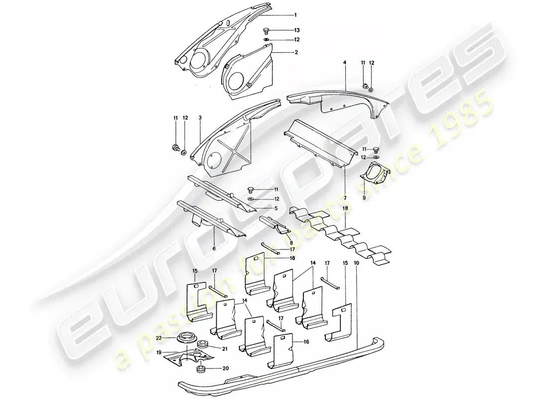 porsche 1977 (911) conducto de aire - cubierta del motor diagrama de piezas