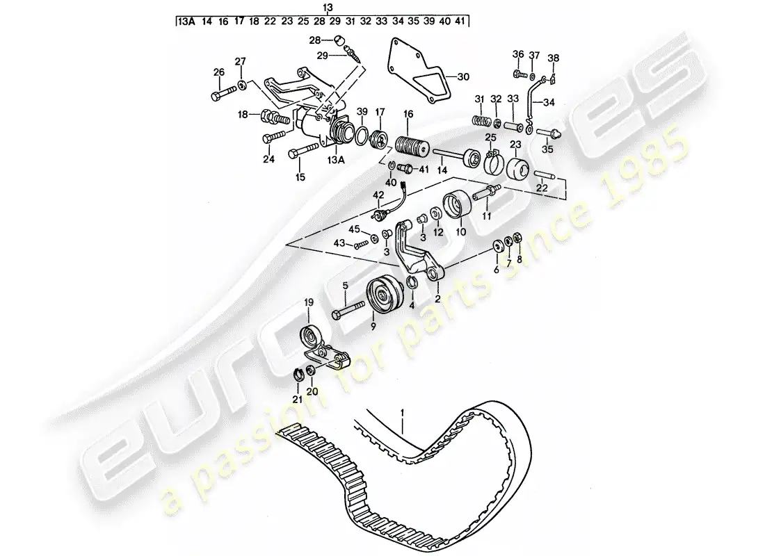 porsche 1987 (928) mecanismo de impulsión - árbol de levas diagrama de piezas