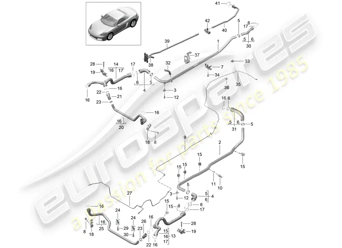 porsche 2018 (718 boxster) water cooling diagrama de piezas