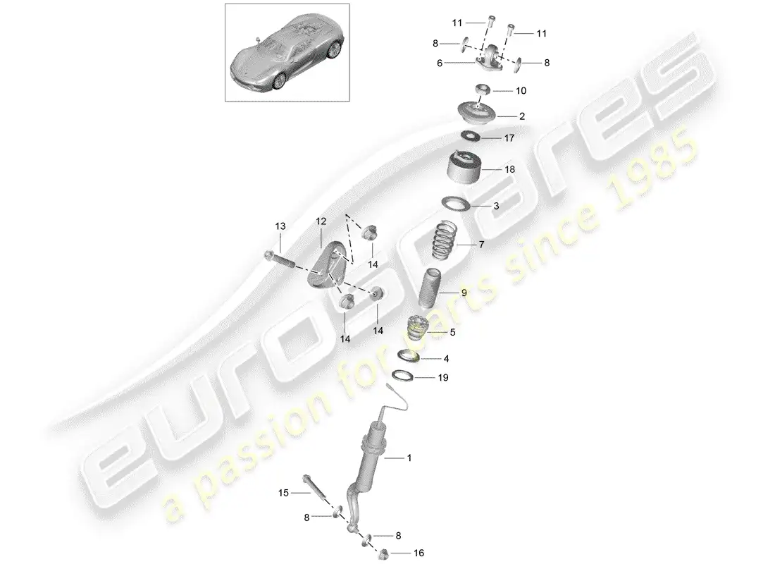 porsche 2015 (918 spyder) suspensión diagrama de piezas