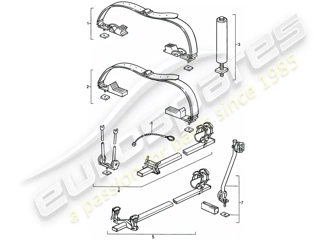 porsche 1982 (928) diagrama de piezas del sistema de transporte del techo