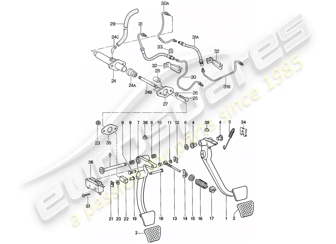 porsche 1982 (928) pedales - inserto - refuerzo de freno - $ 10 - f 92-89101 486>> - f 92-89209 572>> diagrama de piezas