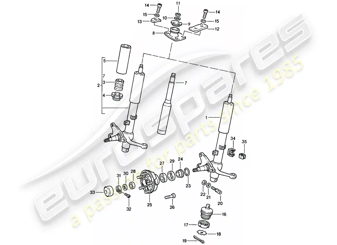 porsche 1985 (911) puntal amortiguador - lubricantes diagrama de piezas