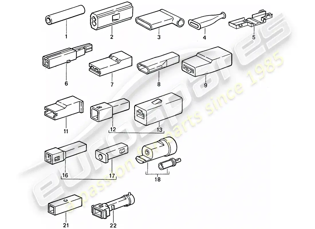 porsche 1987 (911) conector a tope - carcasa del conector diagrama de piezas