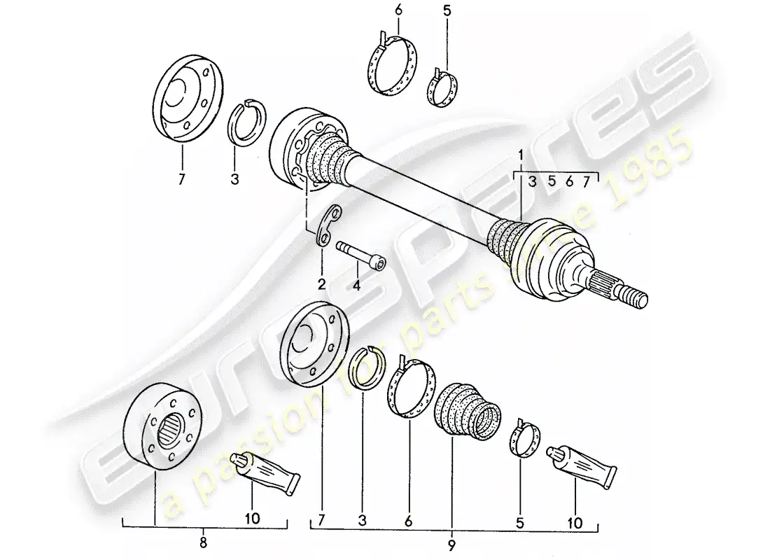 porsche 1987 (928) diagrama de piezas del eje de transmisión