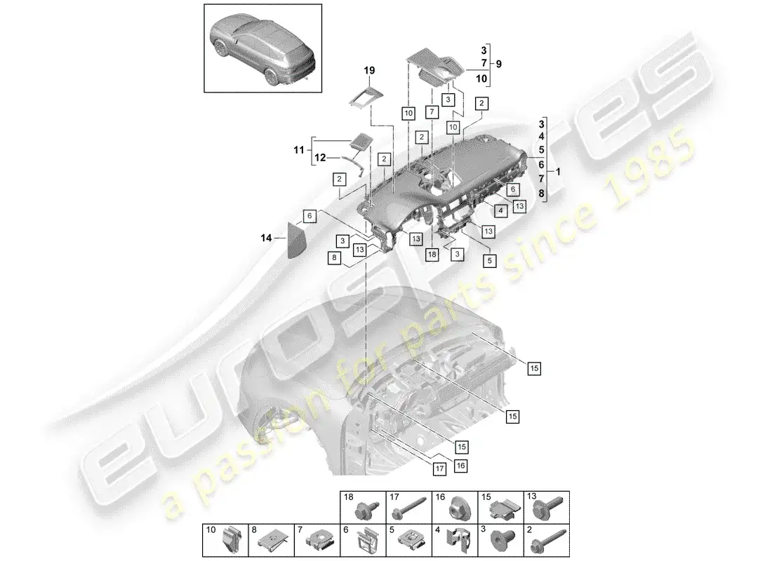 porsche 2020 (cayenne e3 9ya/9yb) moldura del panel de instrumentos diagrama de piezas