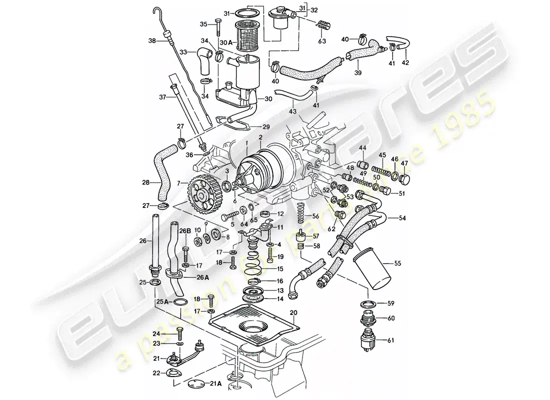 porsche 1980 (928) lubricación del motor diagrama de piezas