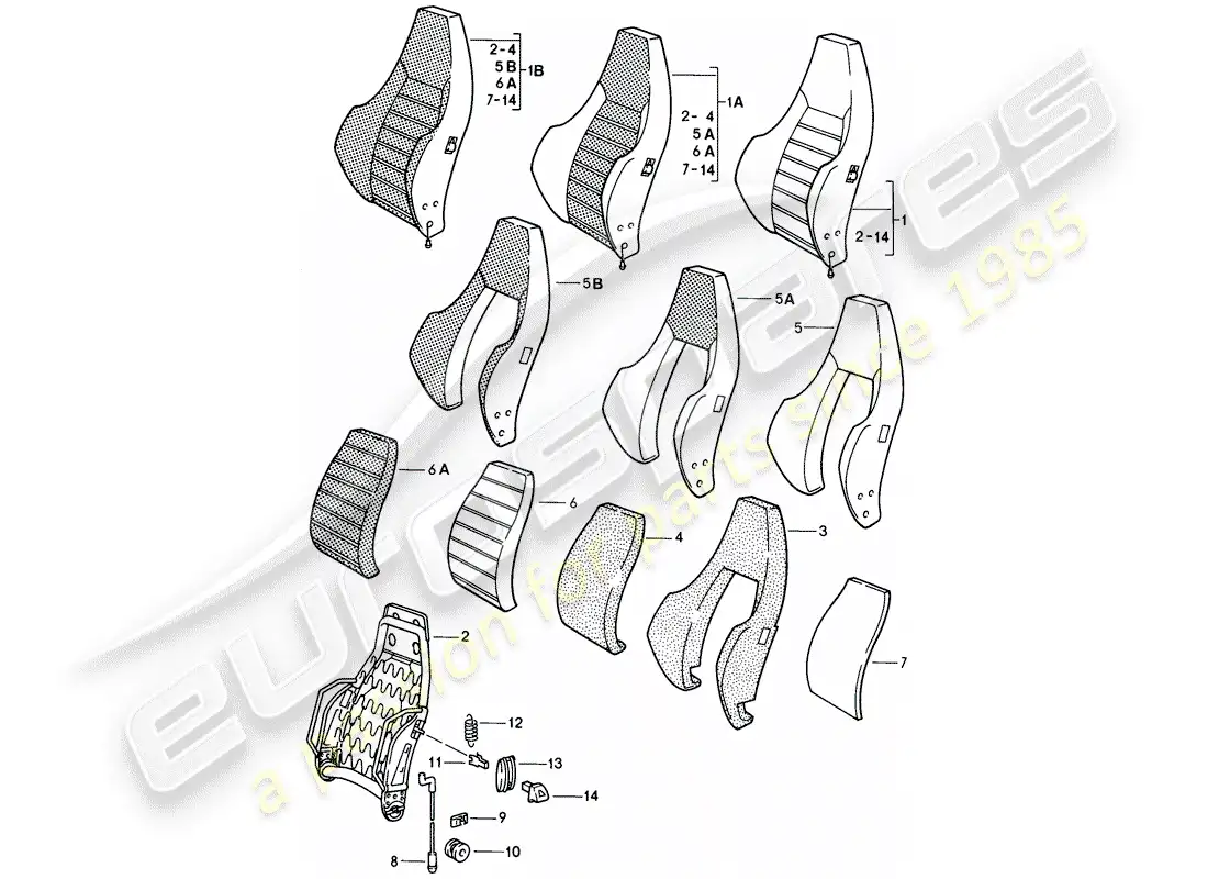 porsche 1986 (928) asiento deportivo - ajustable manualmente - respaldo - piezas individuales - d >> - mj 1984 diagrama de piezas