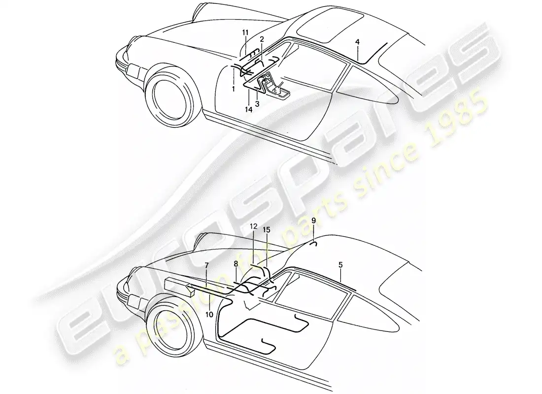 porsche 1987 (911) arneses de cableado - habitáculo - carrocería diagrama de piezas
