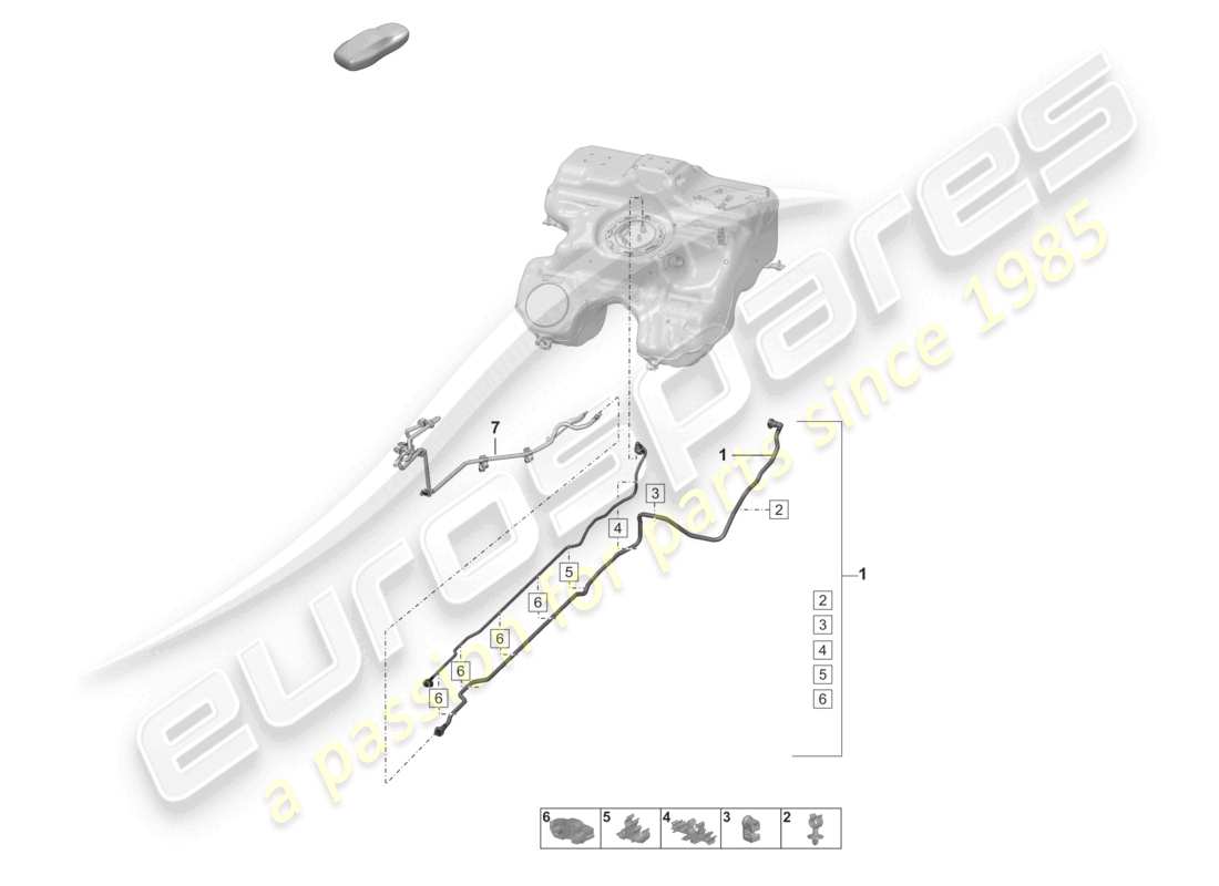 porsche 2022 (992-1 gt3/rs/st) tubería de combustible delantera diagrama de piezas