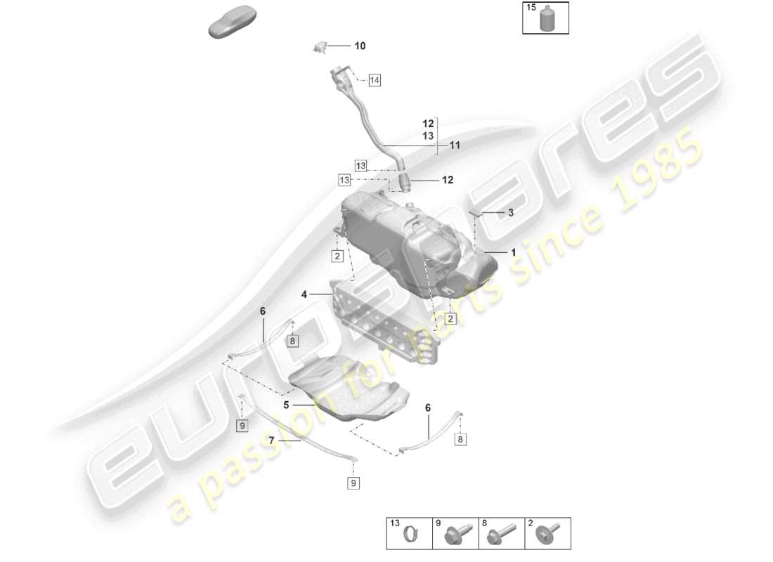 porsche 2021 (992-1 gt3/rs/st) aditivo para tanque de combustible diagrama de piezas