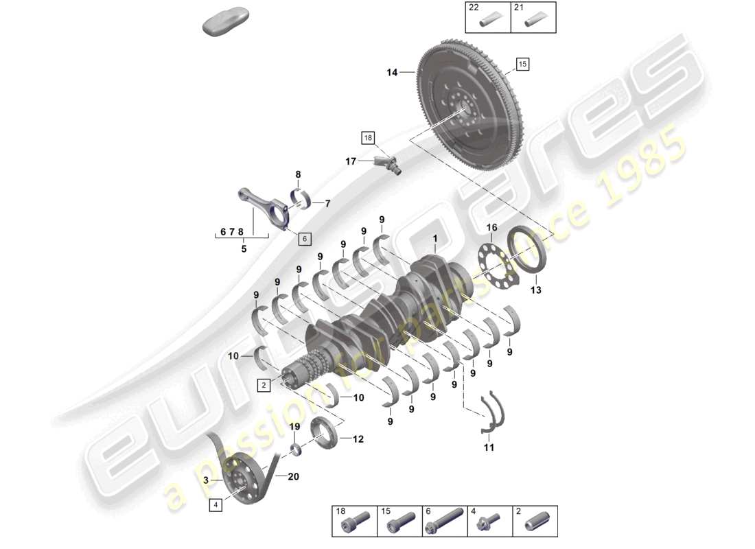 porsche 2021 (992-1 gt3/rs/st) diagrama de piezas del volante de inercia de la biela del cigüeñal