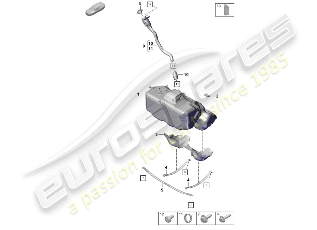 porsche 2025 (992-2 turbo / s) diagrama de piezas de aditivos del tanque de combustible