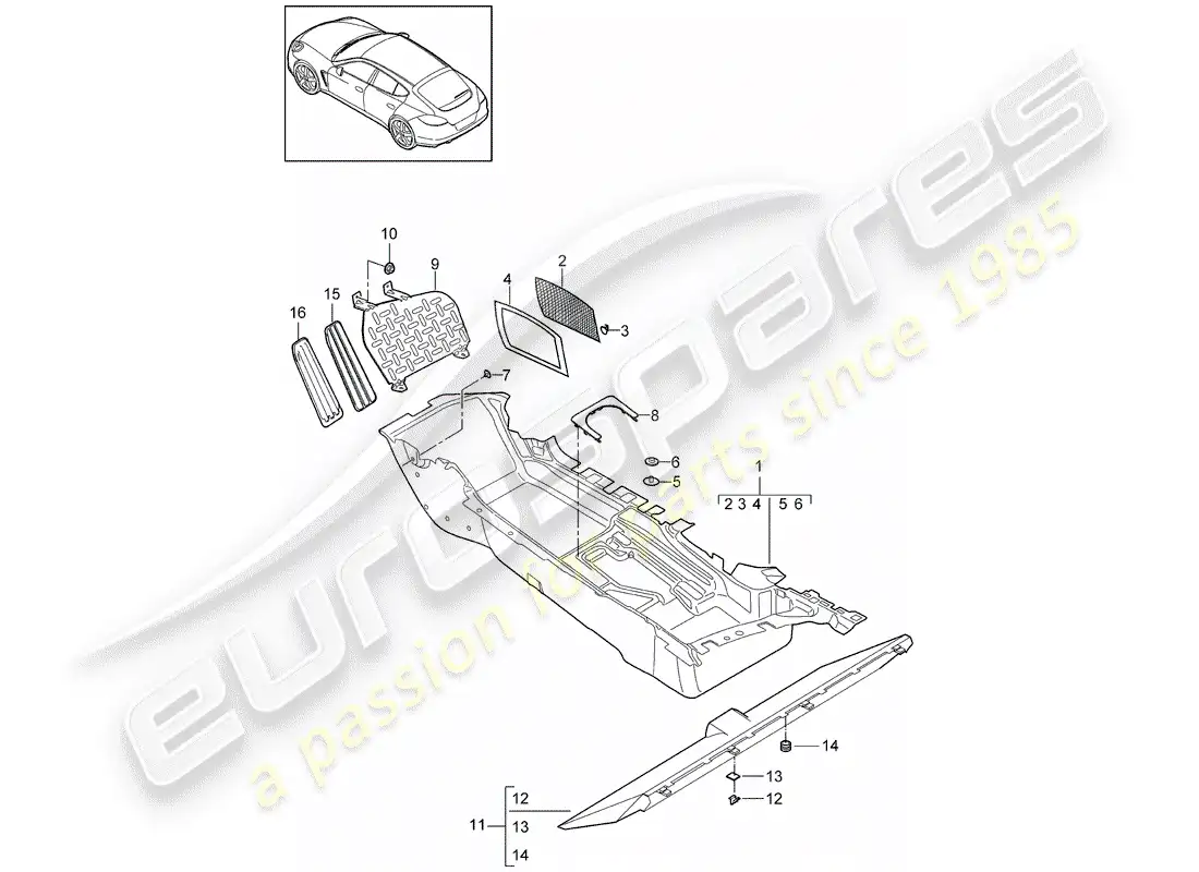 porsche 2013 (panamera 970) cubierta de piso diagrama de piezas