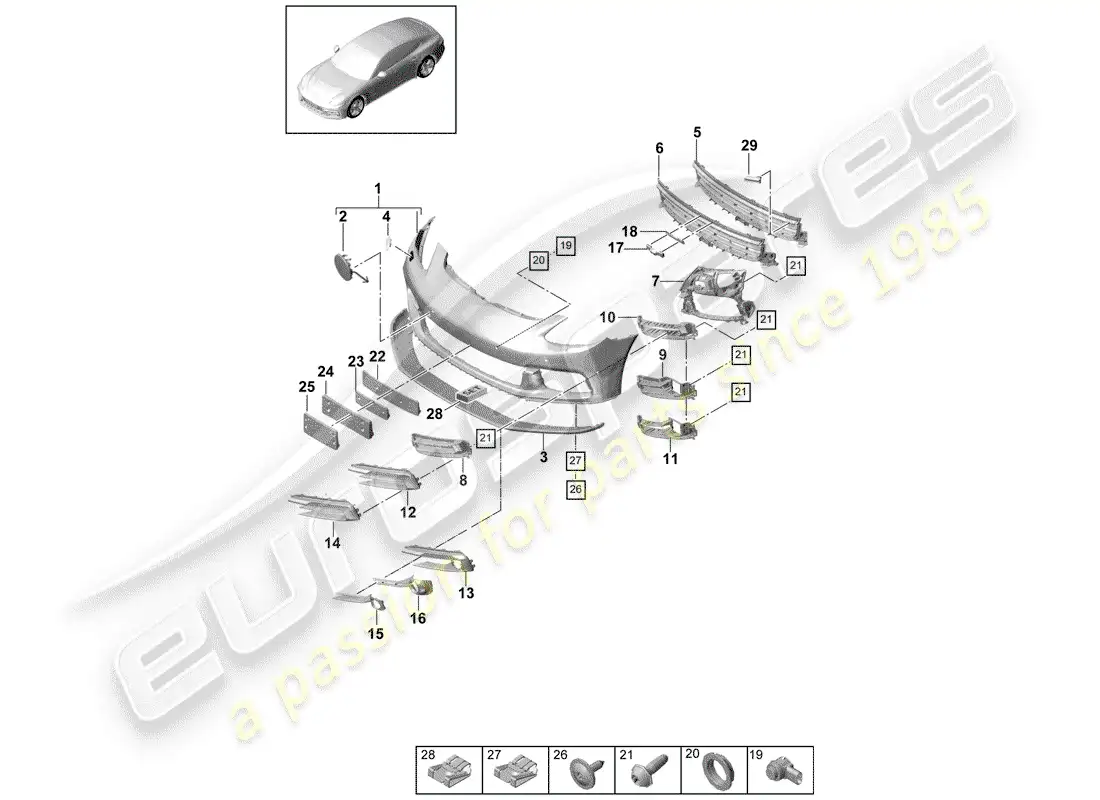 porsche 2019 (panamera 971-1) parachoque diagrama de piezas