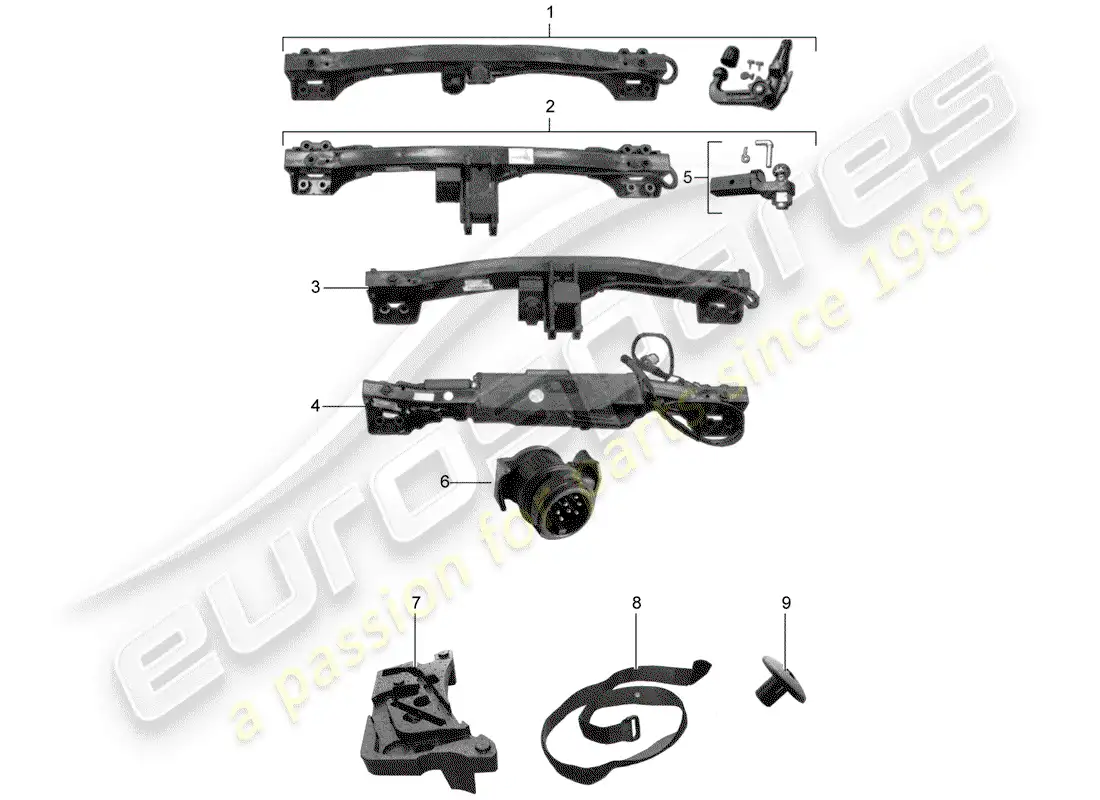 porsche 2004 (tequipment cayenne) enganche de remolque diagrama de piezas