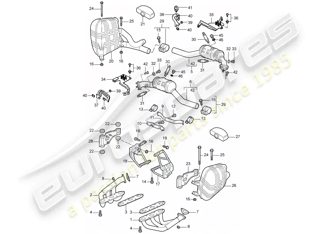 porsche 2007 (997-1) sistema de escape diagrama de piezas