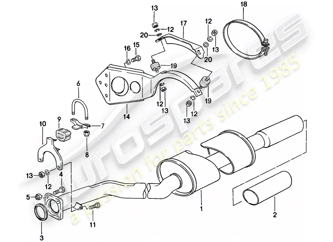 porsche 1979 (924) sistema de escape - silenciador de escape, trasero diagrama de piezas