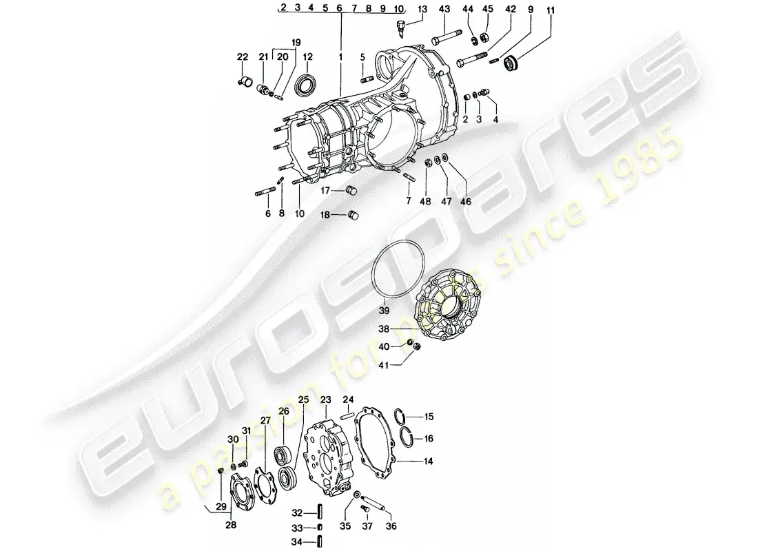 porsche 1970 (914) transmisión de reemplazo - caja de transmisión diagrama de piezas