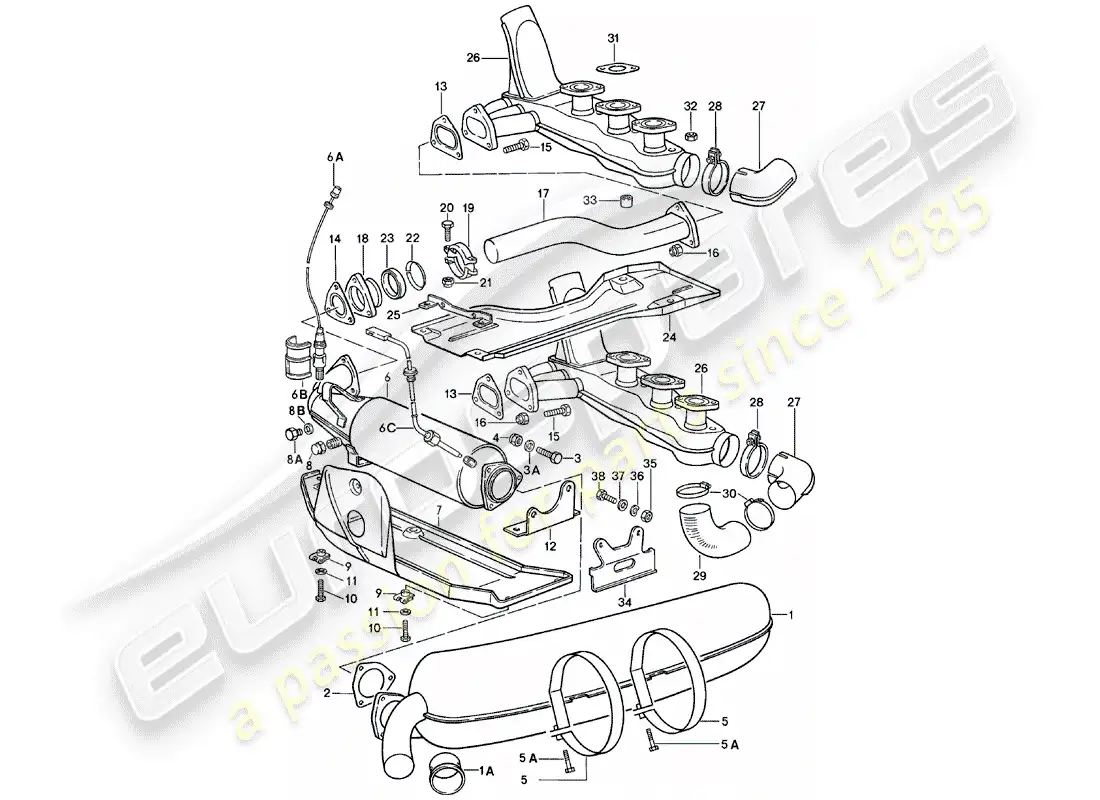 porsche 1981 (911) sistema de escape diagrama de piezas