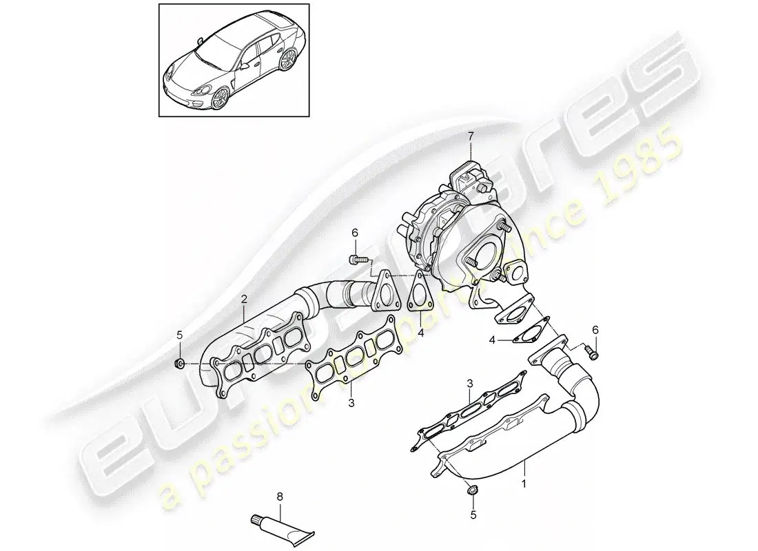porsche 2011 (panamera 970) sistema de escape diagrama de piezas