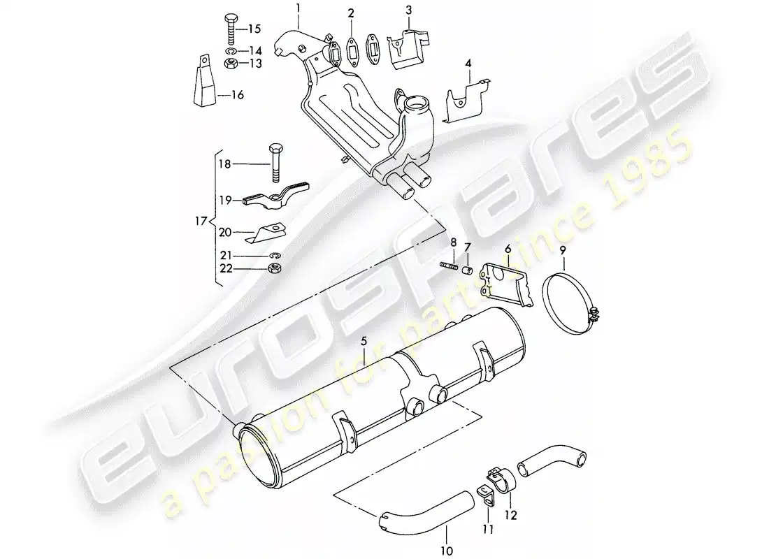 porsche 1964 (356b/356c) sistema de escape - calentador - nuevo diseño diagrama de piezas
