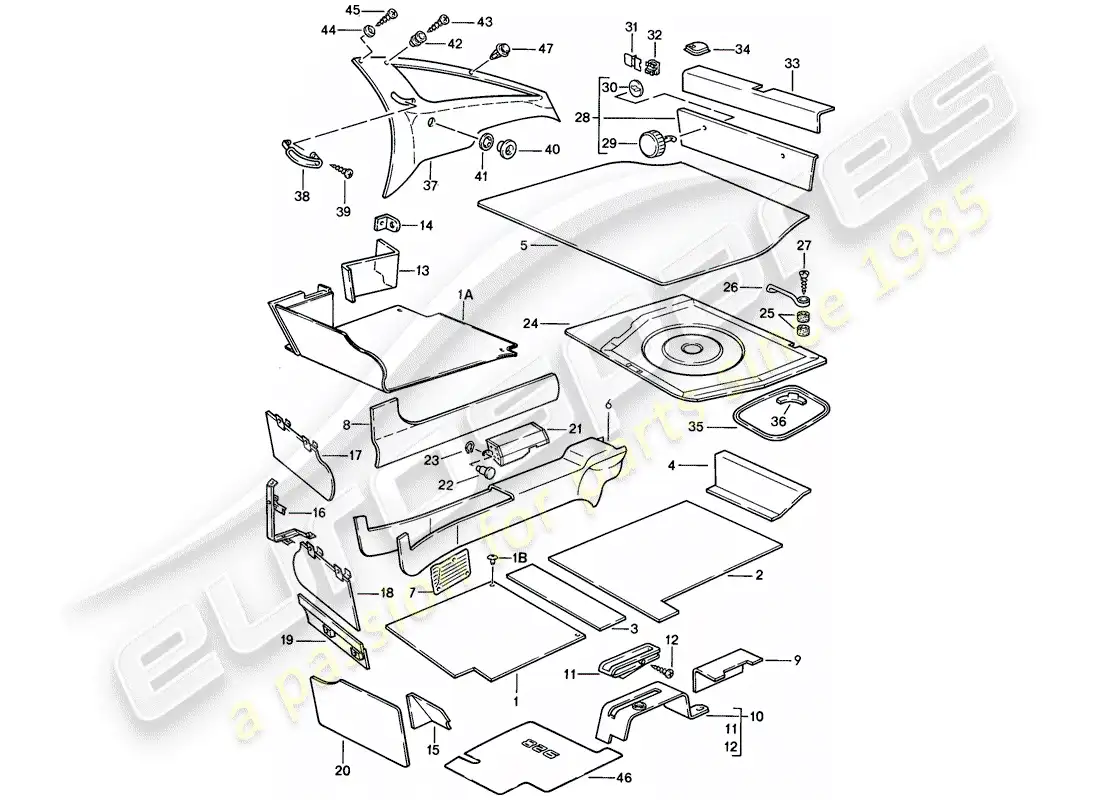 porsche 1985 (928) adornos diagrama de piezas