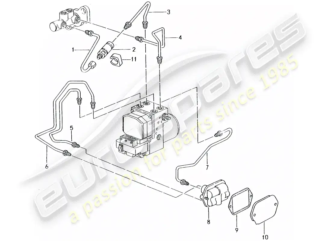 porsche 2001 (996) tubo de freno - extremo delantero diagrama de piezas