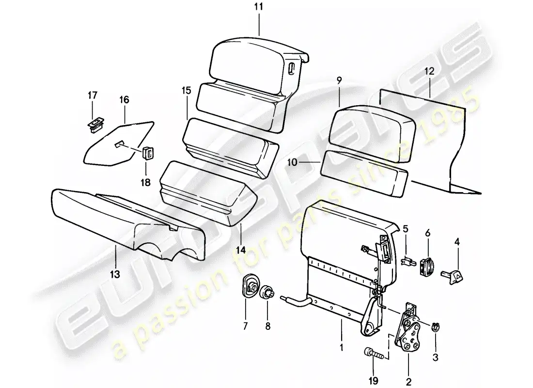 porsche 1985 (928) asiento de emergencia diagrama de piezas