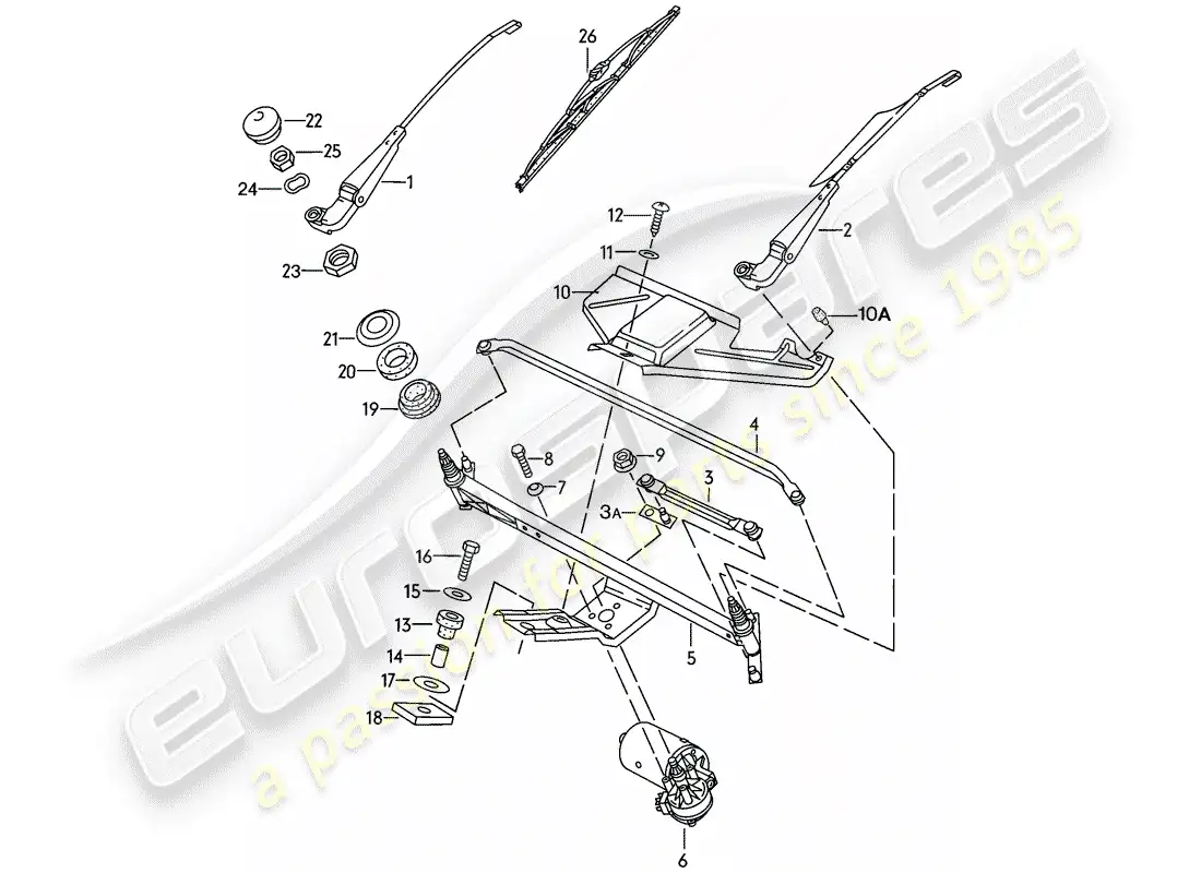 porsche 1979 (924) sistema de limpiaparabrisas diagrama de piezas