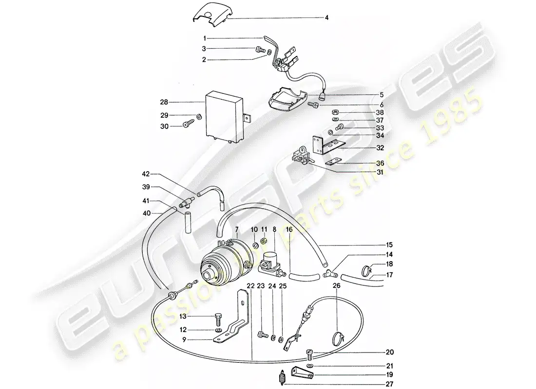 porsche 1975 (911) sistema de control de crucero diagrama de piezas