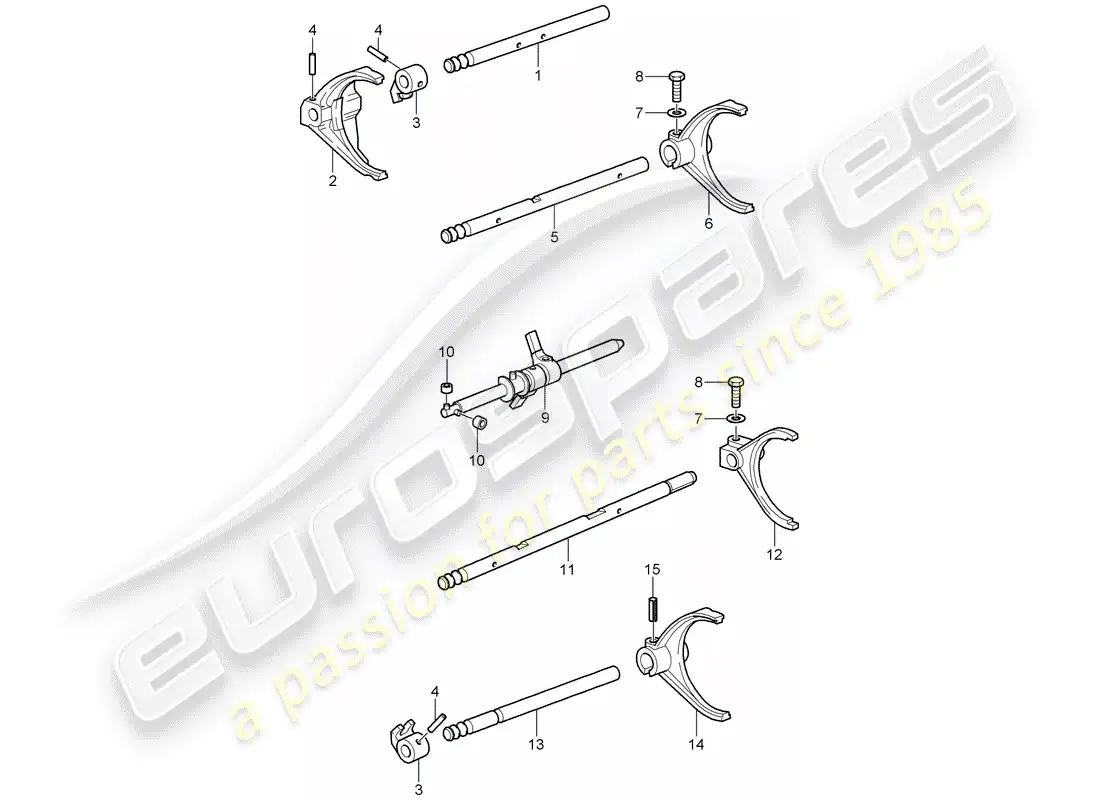 porsche 2005 (996 turbo / gt2) eje selector diagrama de piezas