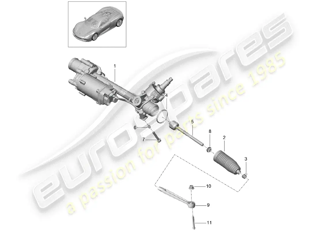 porsche 2015 (918 spyder) dirección asistida diagrama de piezas