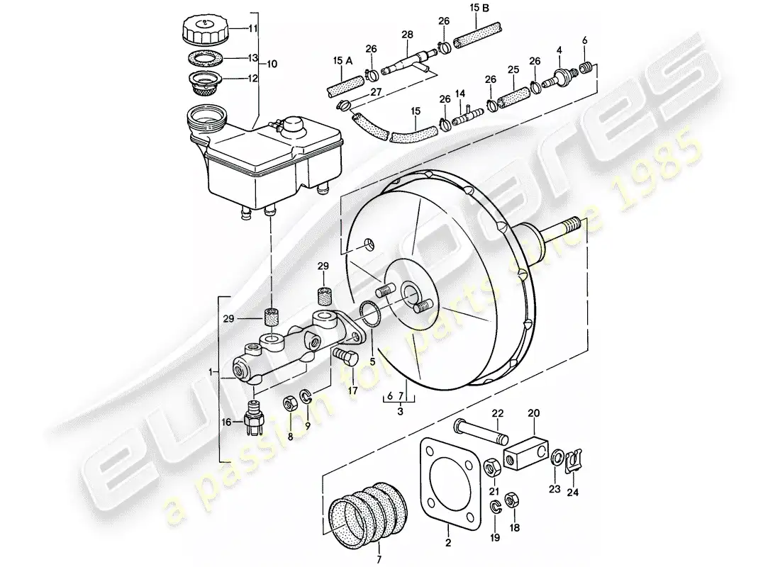 porsche 1981 (928) cilindro maestro de freno - refuerzo de freno diagrama de piezas