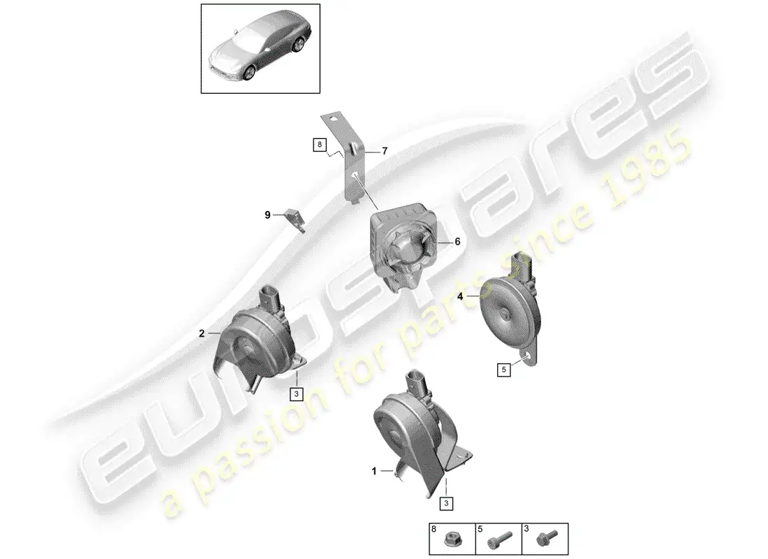 porsche 2018 (panamera 971-1) cuerno de fanfarria diagrama de piezas