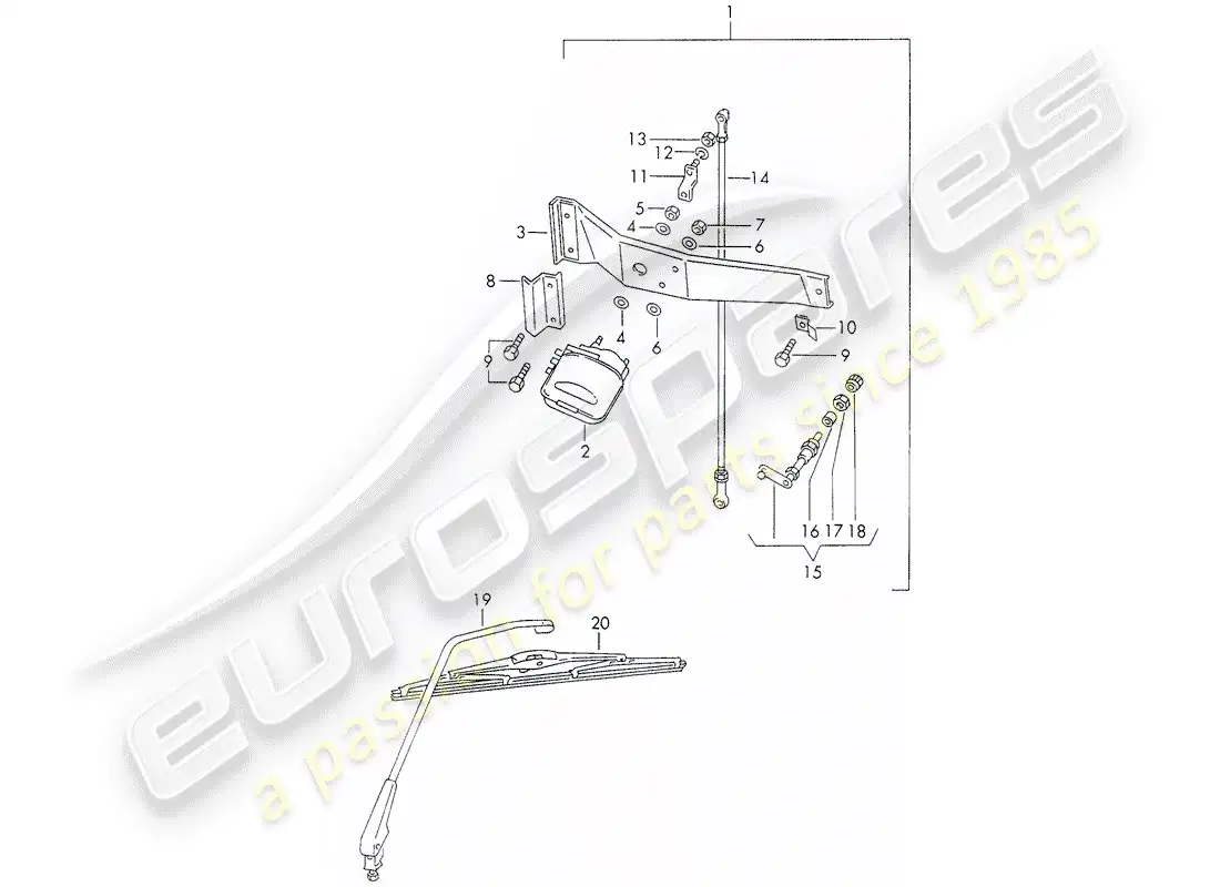 porsche 1972 (911) limpiaparabrisas trasero diagrama de piezas