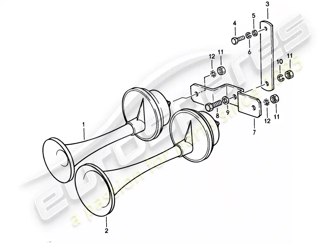 porsche 1983 (928) cuerno de fanfarria diagrama de piezas