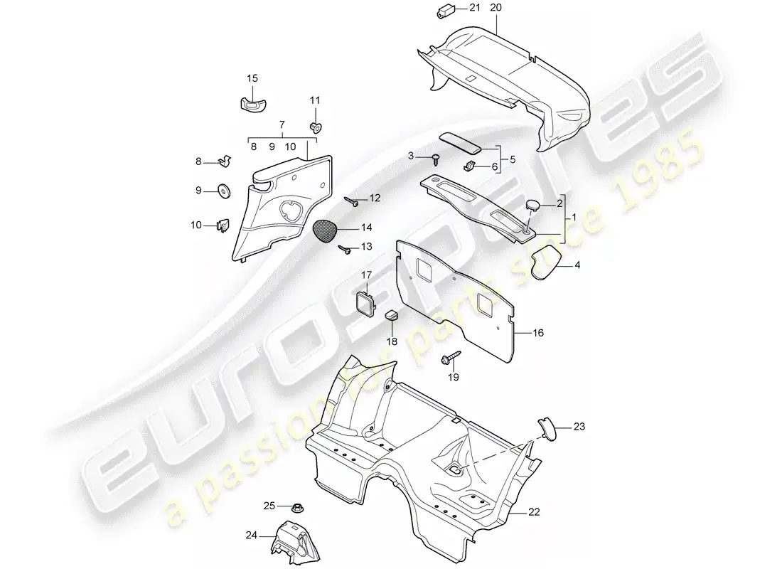 porsche 2008 (997-1 turbo / gt2) diagrama de piezas de trims