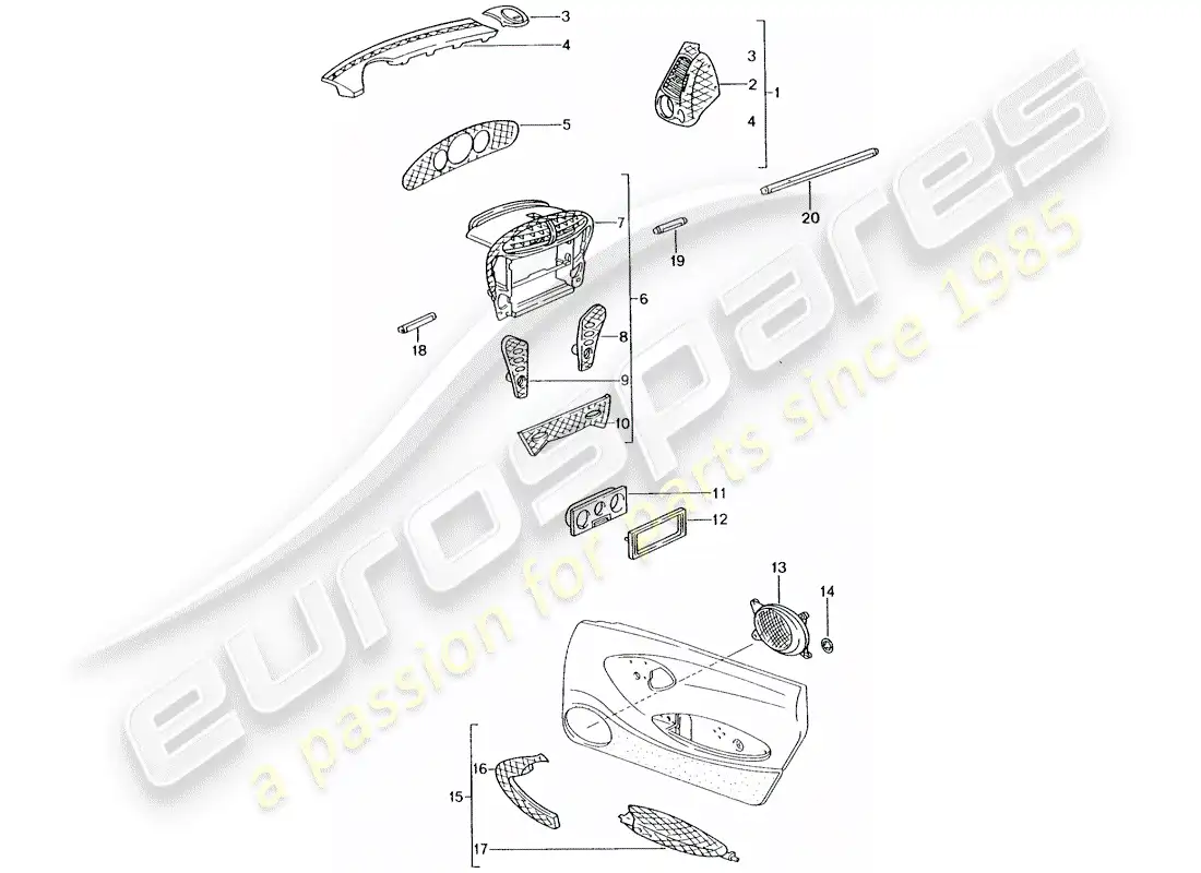 porsche 1999 (tequipment) compartimiento de pasajero diagrama de piezas