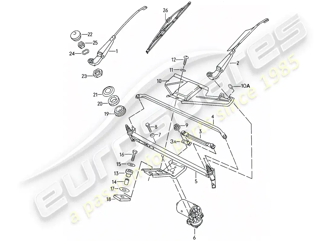 porsche 1984 (944) sistema de limpiaparabrisas diagrama de piezas