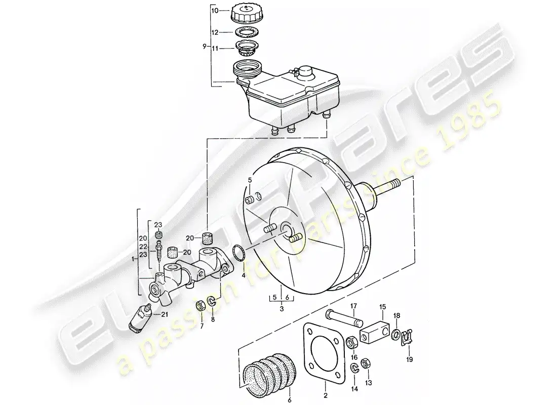 porsche 1987 (928) cilindro maestro de freno - refuerzo de freno diagrama de piezas