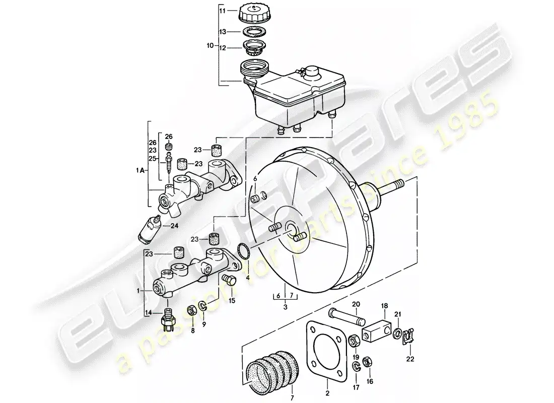 porsche 1986 (928) cilindro maestro de freno - refuerzo de freno diagrama de piezas