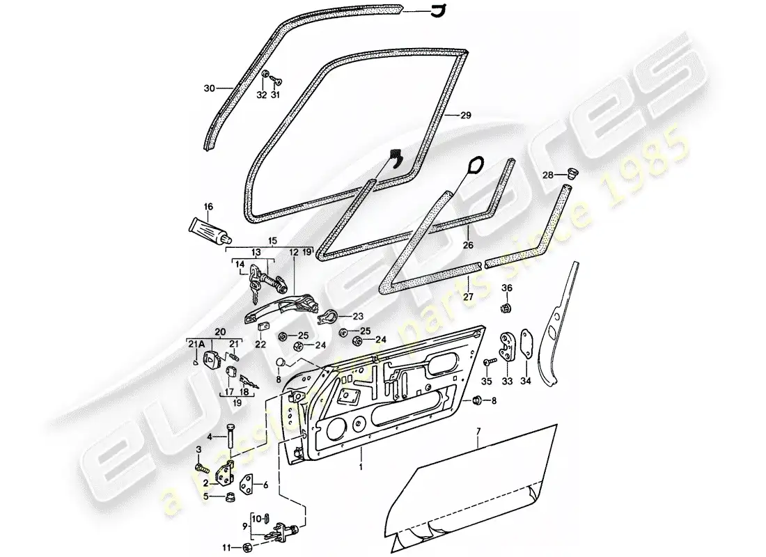 porsche 1984 (911) accesorios - puertas diagrama de piezas