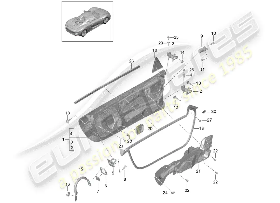 porsche 2015 (918 spyder) puerta diagrama de piezas