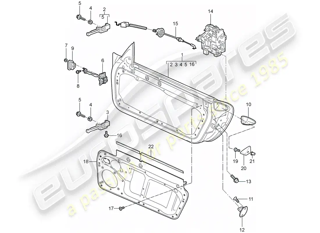 porsche 2008 (997-1 turbo / gt2) diagrama de piezas de la carcasa de la puerta